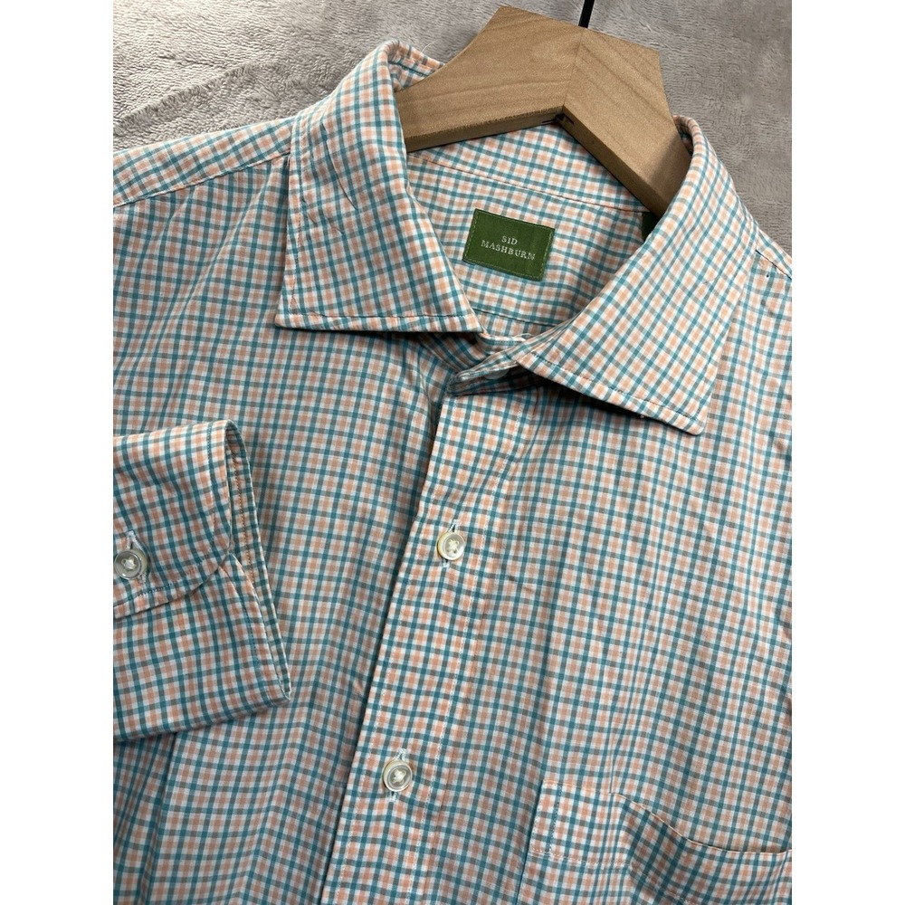 Sid Mashburn Shirt Mens Medium Blue Orange Plaid Button Down Dress Cotton
